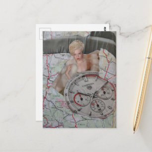 Carte Postale Montre de dame de mode surréaliste et collage de c