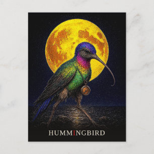 Carte Postale Montre de poche colibri gothique Surréaliste