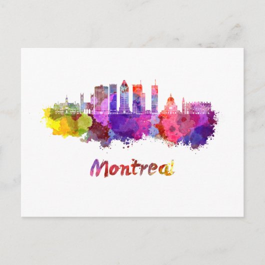Carte Postale Montréal V2 skyline in watercolor splatters (Devant)