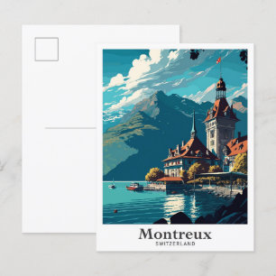 Carte Postale Montreux Suisse Vintage voyage Illustration