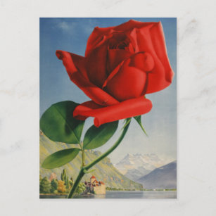 Carte Postale Montreux vintage Rose rouge Suisse Lac Léman