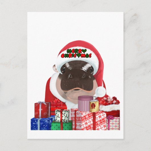 Carte Postale Moo Deng Hippo Noël (Devant)