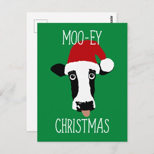 Carte Postale Moo-ey Vache de Noël Funny Père Noël (Devant / Derrière)