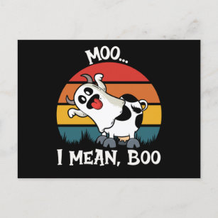 Carte Postale Moo Je Veux Dire Boo Drôle Ghost Cow halloween