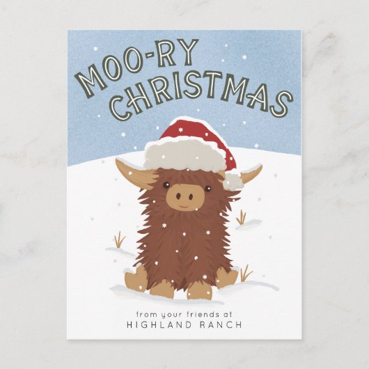 Carte Postale Moo-ry Noël mignon shaggy Vache des Highlands Père (Devant)
