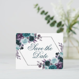 Carte Postale Moody Boho   Turquoise cadre floral foncé Enregist