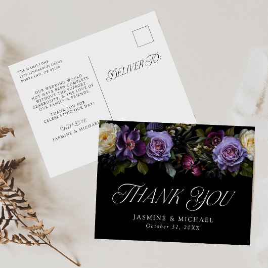 Carte Postale Moody Gothic Mariage Floral Merci