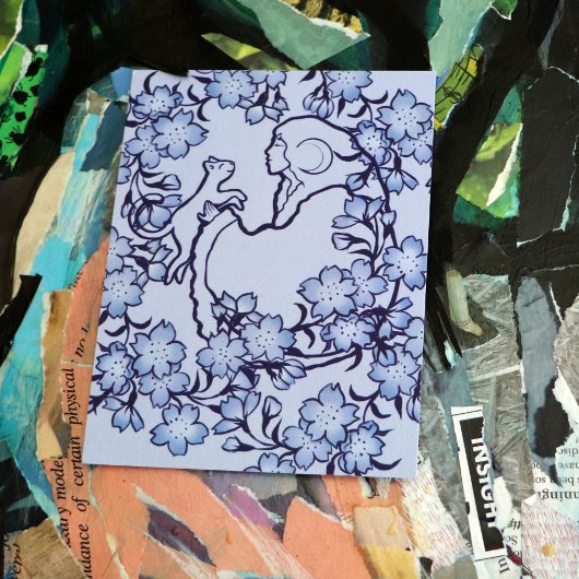 Carte Postale Moon Goddess Chat Witch Blues