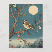 Carte Postale Moonlit Bird on Blossom Branch (Devant)