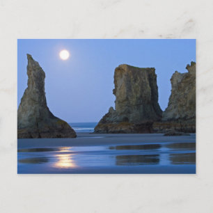 Carte Postale Moonset, Bandon Beach, Oregon.