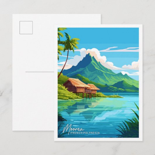 Carte Postale Moorea Polynésie Française Illustration de voyage (Devant / Derrière)
