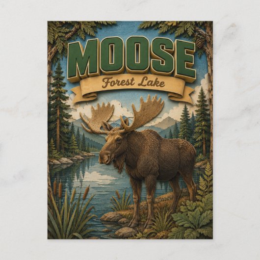 Carte Postale Moose Forest Lake POPCUT (Devant)