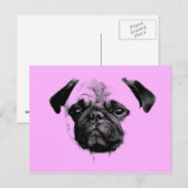 Carte Postale mops chiot rose (Devant / Derrière)