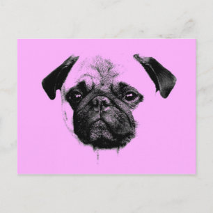 Carte Postale mops chiot rose