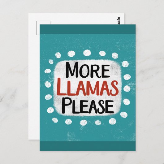 Carte postale More Llamas Please (Devant / Derrière)