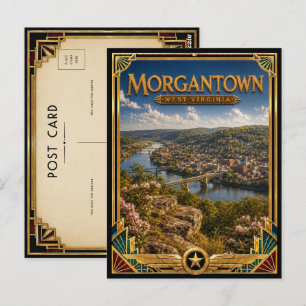 Carte Postale Morgantown Virginie occidentale Art déco doré vint