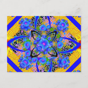 Carte Postale Morning Glories Yellow  Blue  Art Deco Patterns