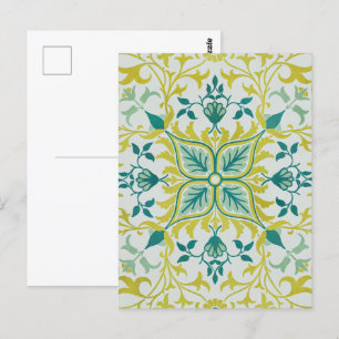 Carte Postale Morris Vin jaune Turquoise & Motif Fleur