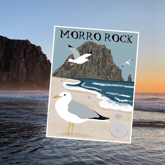 Carte Postale Morro Rock Bay Central California Beach Seaguls