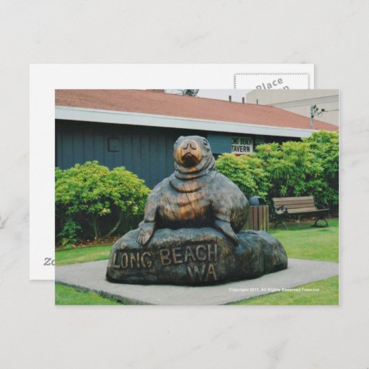 Carte Postale Morse en bois de Long Beach Wa (Devant / Derrière)