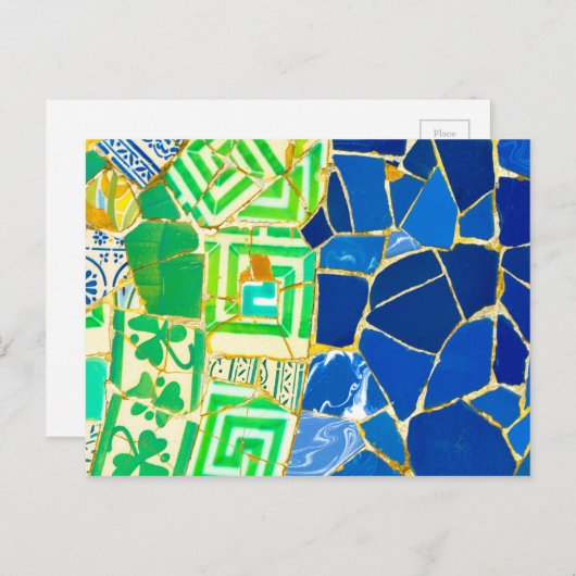 Carte Postale Mosaic vert Parc Guell Carreaux à Barcelone Espagn (Devant / Derrière)
