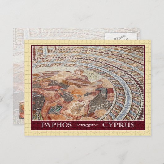 Carte Postale Mosaïque ancienne au sol en Paphos, Chypre (Devant / Derrière)