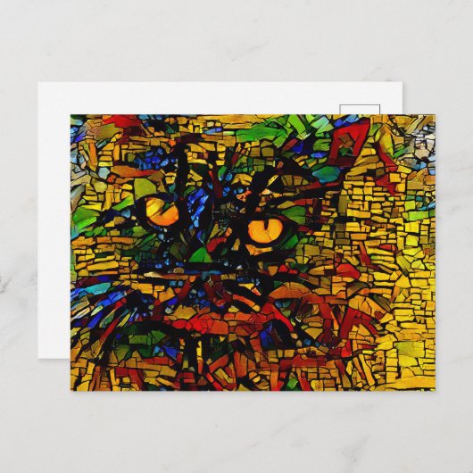 Carte Postale Mosaïque colorée Chat Art Prin (Devant / Derrière)