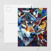 Carte Postale Mosaïque de loup et de hibou hyperréaliste (Devant / Derrière)