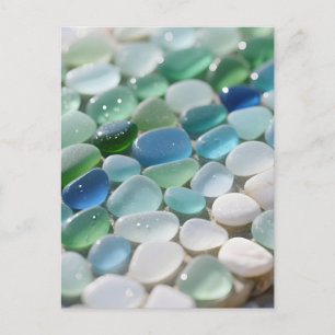 Carte Postale Mosaïque de verre de mer Océan Bleus Tranquille