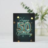 Carte Postale Mosaïque dorée et sarcelle glamour pour 50e annive (Debout devant)