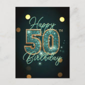 Carte Postale Mosaïque dorée et sarcelle glamour pour 50e annive (Devant)