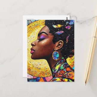 Carte Postale Mosaïque Reine Noire Art Ton Doré Bijou
