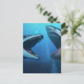 Carte Postale Mosasaure contre mégalodon (Debout devant)