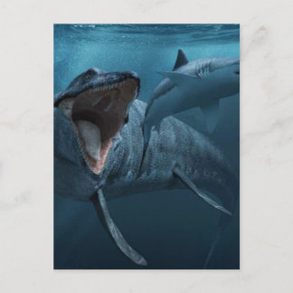 Carte Postale Mosasaurus pourchasing requin poster fixations acr