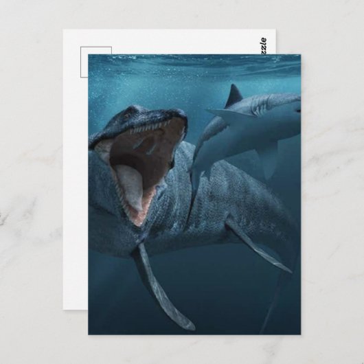 Carte Postale Mosasaurus pourchasing requin poster fixations acr (Devant / Derrière)