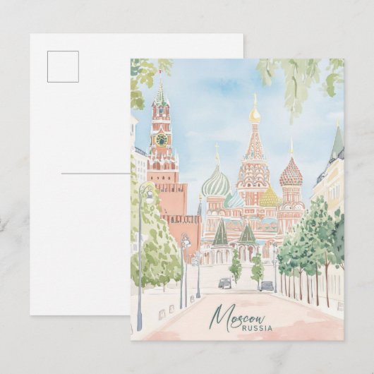Carte Postale Moscou Russie Gouache Peinture Voyage (Devant / Derrière)