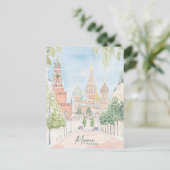 Carte Postale Moscou Russie Gouache Peinture Voyage (Debout devant)