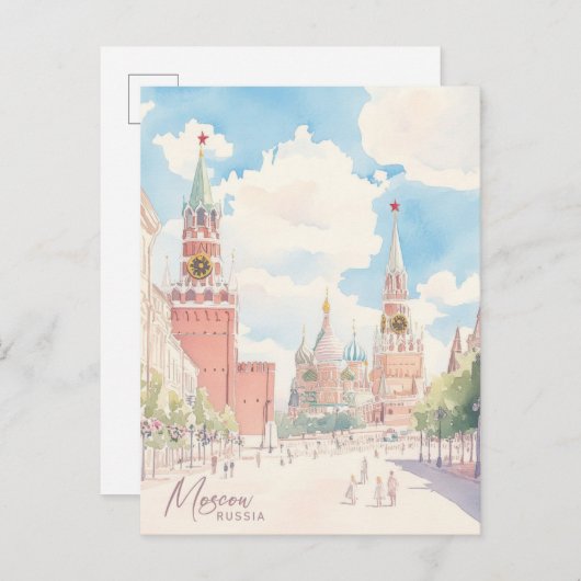 Carte Postale Moscou Russie Gouache Peinture Voyage (Devant / Derrière)