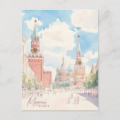 Carte Postale Moscou Russie Gouache Peinture Voyage (Devant)