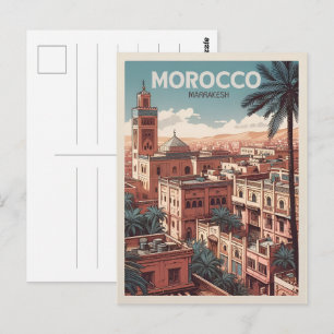 Carte Postale mosquée de la ville de Marrakesh avec des palmiers