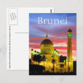 Carte Postale mosquée du coucher de soleil de brunei (Devant / Derrière)