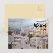 Carte Postale Mostar, Bosnie - Peinture Townscape Acrylique (Devant / Derrière)