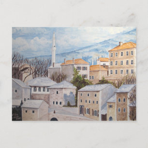 Carte Postale Mostar, Bosnie - Peinture Townscape Acrylique