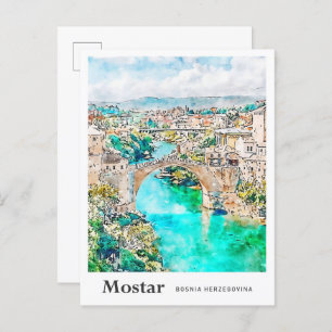 Carte Postale Mostar Bosnie Voyage Aquarelle main tirée