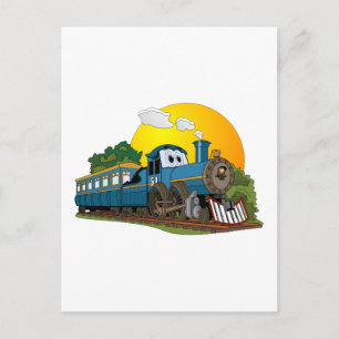 Carte Postale Moteur à vapeur pour passagers de carton bleu