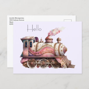 Carte Postale Moteur de train rose Style Steampunk Vintage