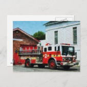 Carte Postale Moteur d'incendie devant la caserne d'incendie (Devant / Derrière)