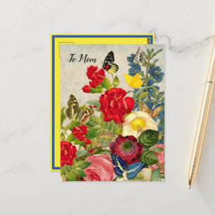 Carte Postale Mother's Day Garden Carnations Roses Butterflies