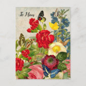 Carte Postale Mother's Day Garden Carnations Roses Butterflies (Devant)