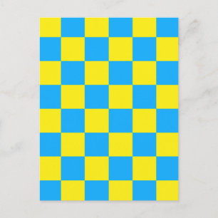 Carte Postale Motif à carreaux à damier jaune et bleu
